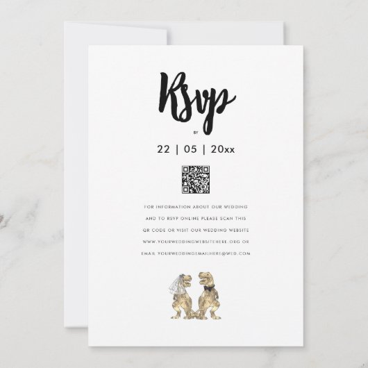 Dinosaurus Bruiloft T-Rex Bruid en bruidegom Kaart (Achterkant)