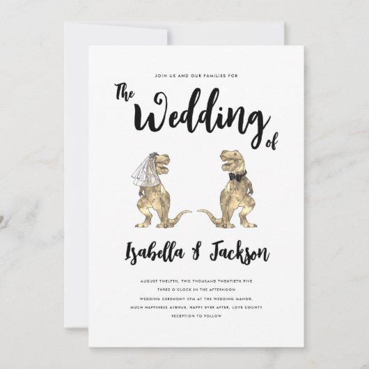 Dinosaurus Bruiloft T-Rex Bruid en bruidegom Kaart (Voorkant)