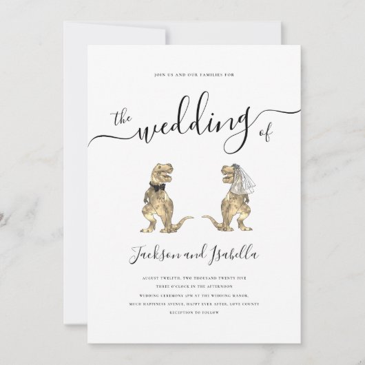 Dinosaurus Bruiloft T-Rex Bruid en bruidegom Kaart (Voorkant)