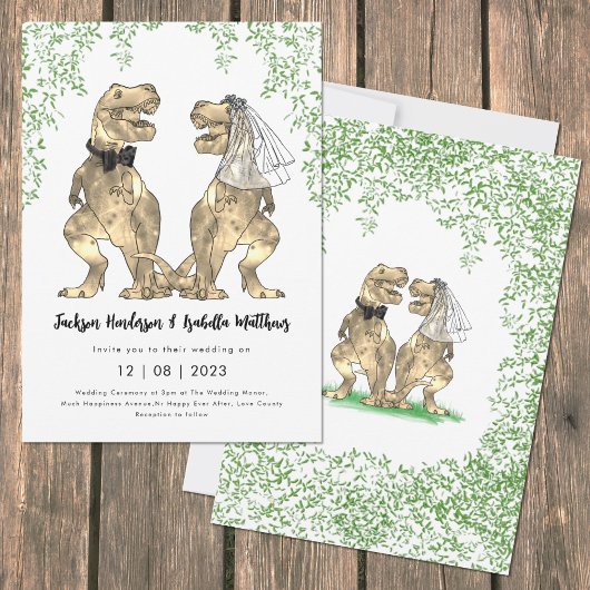 Dinosaurus Bruiloft T-Rex Bruid en bruidegom Kaart