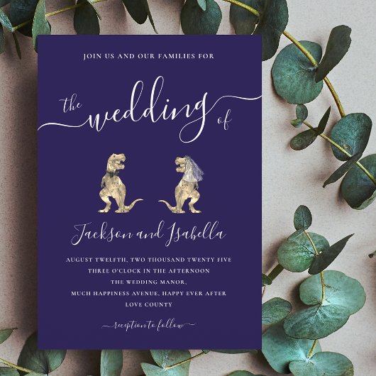 Dinosaurus Bruiloft T-Rex Bruid en bruidegom Kaart