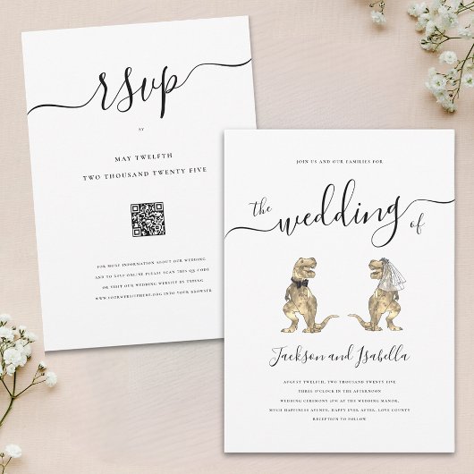 Dinosaurus Bruiloft T-Rex Bruid en bruidegom Kaart