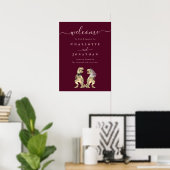 Dinosaurus Bruiloft Welkom Bordeaux Wijn Roze Roos Poster (Thuiskantoor)