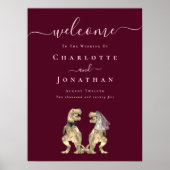 Dinosaurus Bruiloft Welkom Bordeaux Wijn Roze Roos Poster (Voorkant)
