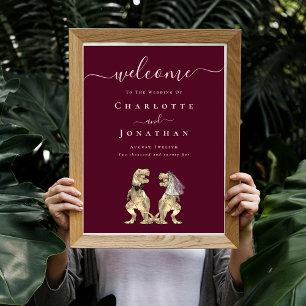 Dinosaurus Bruiloft Welkom Bordeaux Wijn Roze Roos Poster