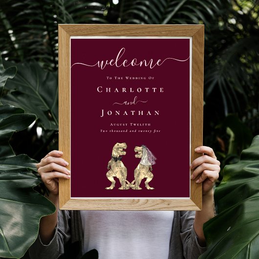 Dinosaurus Bruiloft Welkom Bordeaux Wijn Roze Roos Poster