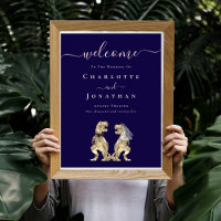 Dinosaurus Bruiloft Welkom Navyblauw Roze