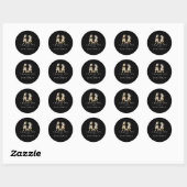Dinosaurus bruiloft zwart en wit gepersonaliseerd ronde sticker (Vel)