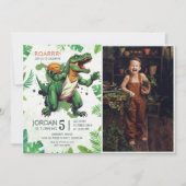 Dinosaurus brullen 5e verjaardag partij foto kaart (Voorkant)