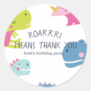 Dinosaurus brullen meisjes verjaardag roze ronde sticker