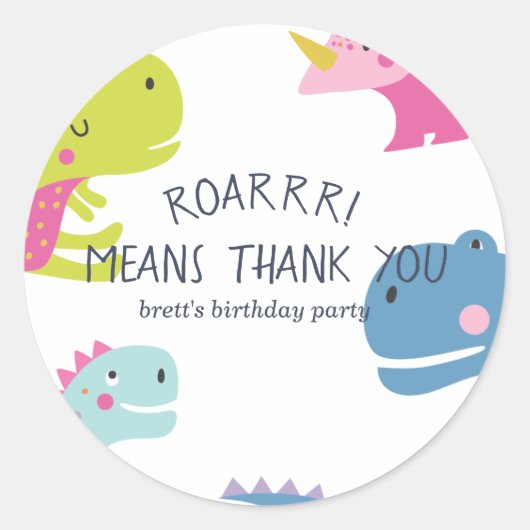 Dinosaurus brullen meisjes verjaardag roze ronde sticker (Voorkant)