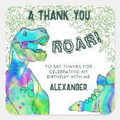 Dinosaurus brullen verjaardagsfeestje dank u gunst vierkante sticker (Voorkant)