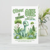 Dinosaurus brullend Goede Tijd Baby's 1e Verjaarda Kaart (Staand voorkant)