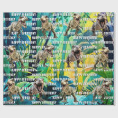 Dinosaurus brult gelukkige verjaardag cadeaupapier (Vlak)