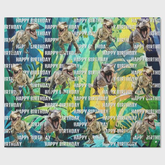 Dinosaurus brult gelukkige verjaardag cadeaupapier (Vlak)