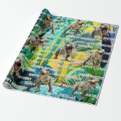Dinosaurus brult gelukkige verjaardag cadeaupapier (Uitgerold)