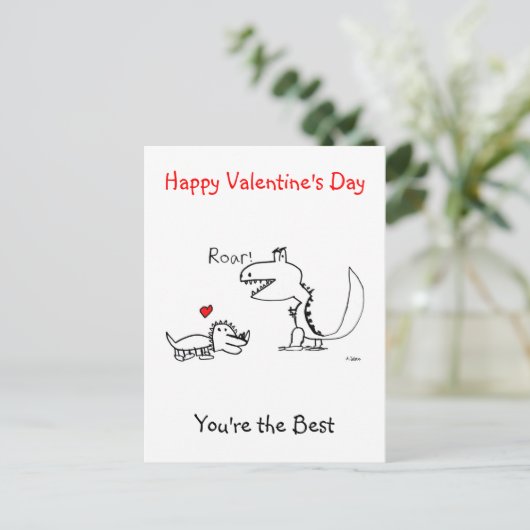 Dinosaurus brult, Happy Valentijn' Day, Post Kaart (Staand voorkant)