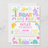 Dinosaurus brult in vier uitnodigingen voor de vie (Voorkant)