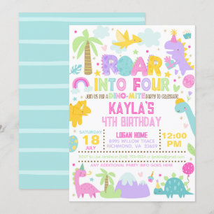 Dinosaurus brult in vier uitnodigingen voor de vie