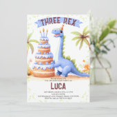 Dinosaurus Cake Drie Rex Waterverf Jongen Verjaard Kaart (Staand voorkant)