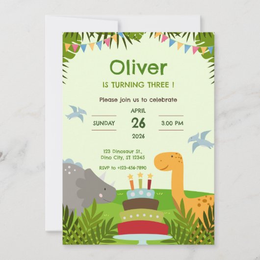 Dinosaurus Caké Verjaardagsfeestje Kaart (Voorkant)