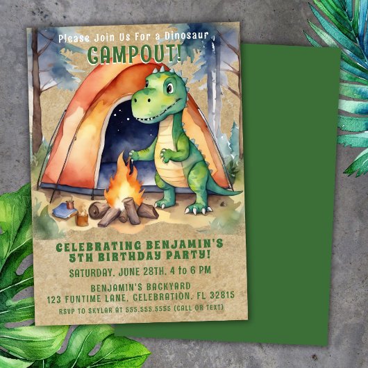 Dinosaurus Camping Slaapfeest Verjaardagsfeestje Kaart