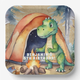 Dinosaurus Campout Verjaardagsfeest Papieren Bordje