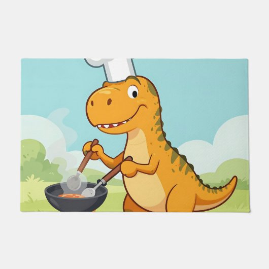 Dinosaurus Chef Koken Grappig Deurmat (Voorkant)