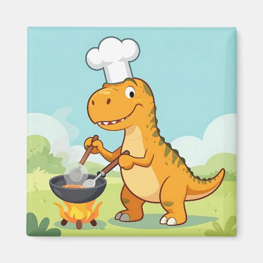 Dinosaurus Chef Koken Grappig Magneet (Voorkant)