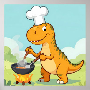 Dinosaurus Chef Koken Grappig Poster