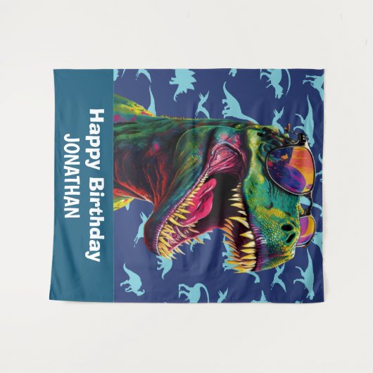 Dinosaurus Cool T Rex Blauwe Achtergrond Wandkleed (Voorkant (horizontaal))