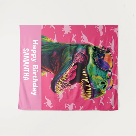 Dinosaurus Cool T Rex Roze Achtergrond Wandkleed (Voorkant (horizontaal))