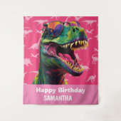 Dinosaurus Cool T Rex Roze Achtergrond Wandkleed (Voorkant)