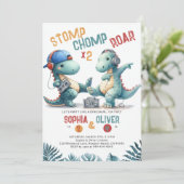 Dinosaurus Dance Party Grappige Gezamenlijke Verja Kaart (Staand voorkant)