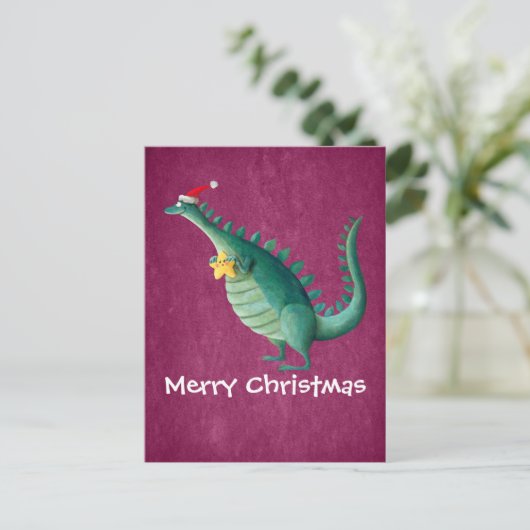 Dinosaurus - de Helper van de Kerstman Feestdagenkaart (Staand voorkant)