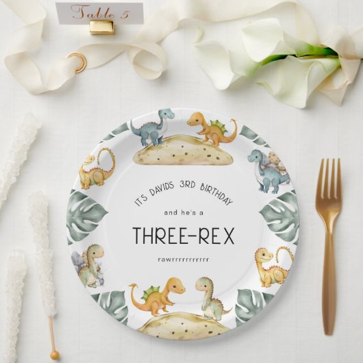 Dinosaurus Derde Verjaardag Drie-Rex Partij Papieren Bordje (Huwelijk)