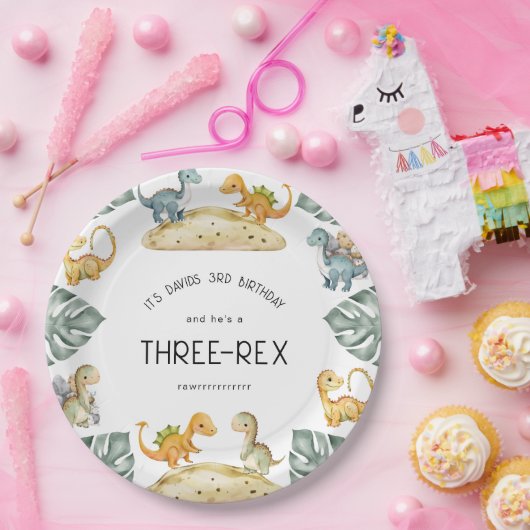 Dinosaurus Derde Verjaardag Drie-Rex Partij Papieren Bordje (Feest)