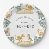 Dinosaurus Derde Verjaardag Drie-Rex Partij Papieren Bordje (Voorkant)