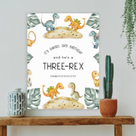 Dinosaurus Derde Verjaardag Drie-Rex Partij Poster