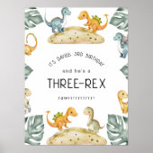 Dinosaurus Derde Verjaardag Drie-Rex Partij Poster (Voorkant)