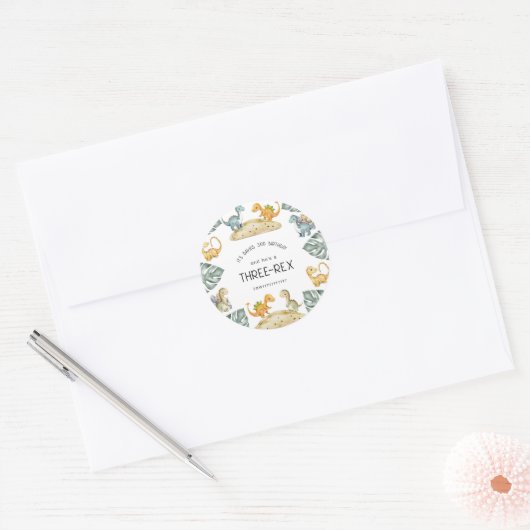 Dinosaurus Derde Verjaardag Drie-Rex Partij Ronde Sticker (Envelop)