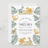 Dinosaurus Derde Verjaardag Drie-Rex Party Foto Kaart (Voorkant)