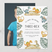 Dinosaurus Derde Verjaardag Drie-Rex Party Foto Kaart (Voorkant / Achterkant)
