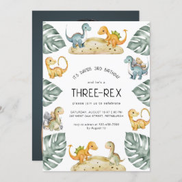 Dinosaurus Derde Verjaardag Drie-Rex Party Foto Kaart