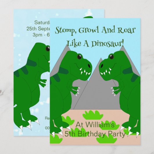 Dinosaurus Design Verjaardagsfeest voor kinderen Kaart (Voorkant / Achterkant)