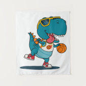 dinosaurus die basketbal speelt wandkleed (Voorkant)
