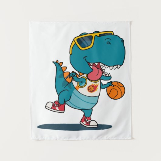 dinosaurus die basketbal speelt wandkleed (Voorkant)