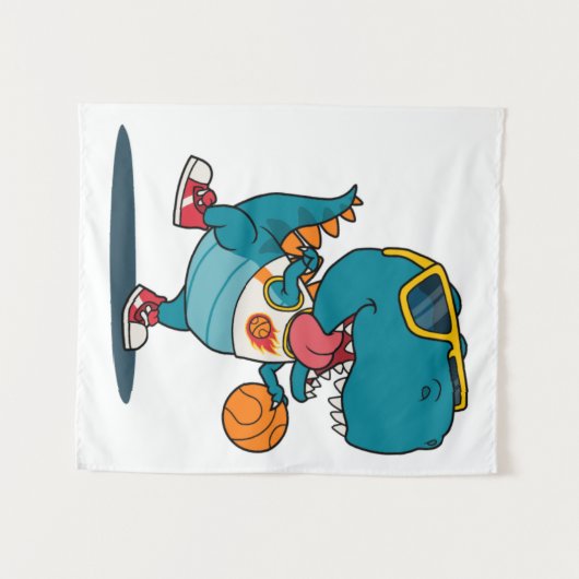 dinosaurus die basketbal speelt wandkleed (Voorkant (horizontaal))
