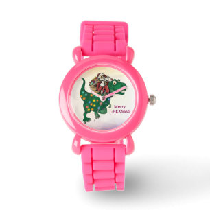 Dinosaurus die Kerstman draagt Kerstmis Horloge