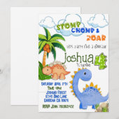 Dinosaurus die vier verjaardagsuitnodiging wordt kaart (Voorkant / Achterkant)